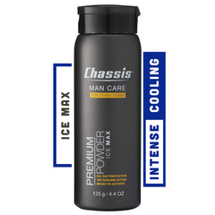 Chassis Ice Max premium body powder bottle ready for daily cooling and freshness.