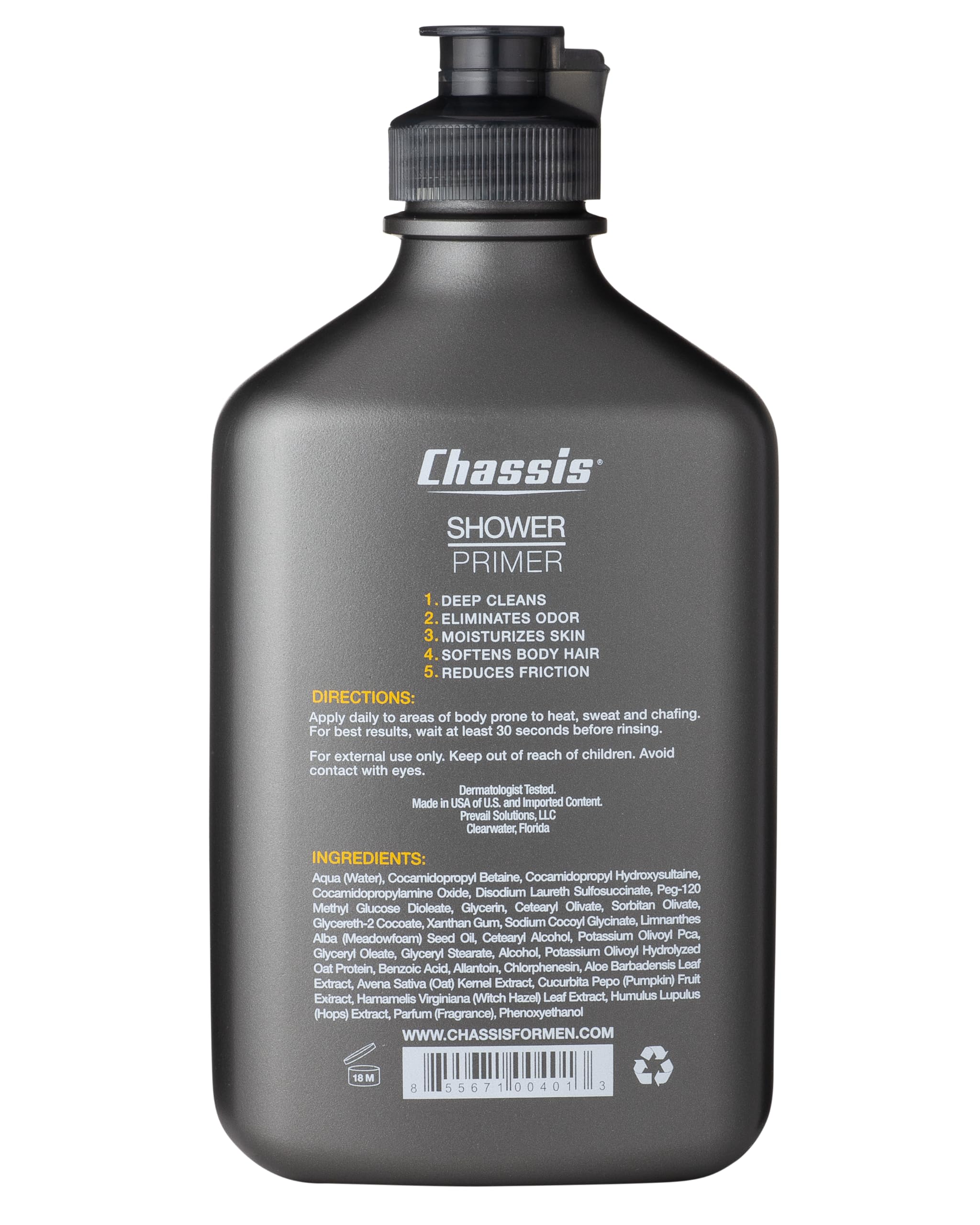 Chassis men's bodycare routine setup poster highlighting complete care benefits.