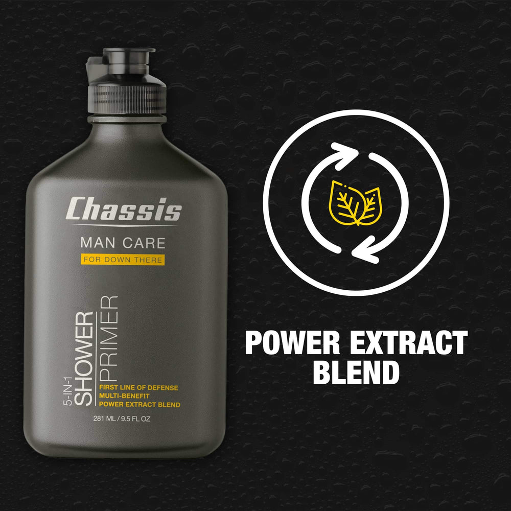Chassis natural ingredients display with witch hazel and oatmeal soothing the skin.