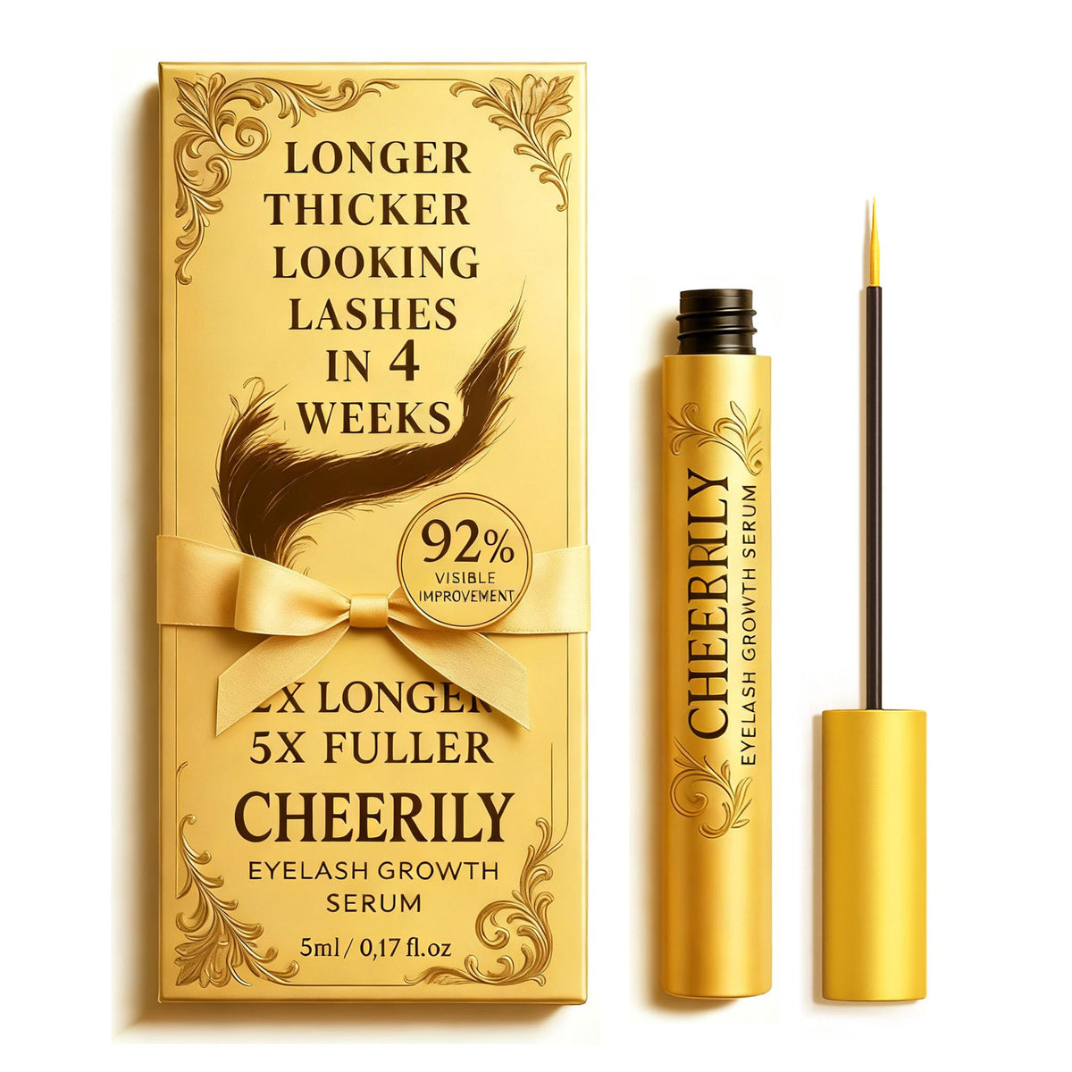 Cheerily Lash Serum bottle close-up highlighting premium packaging and dual-action growth