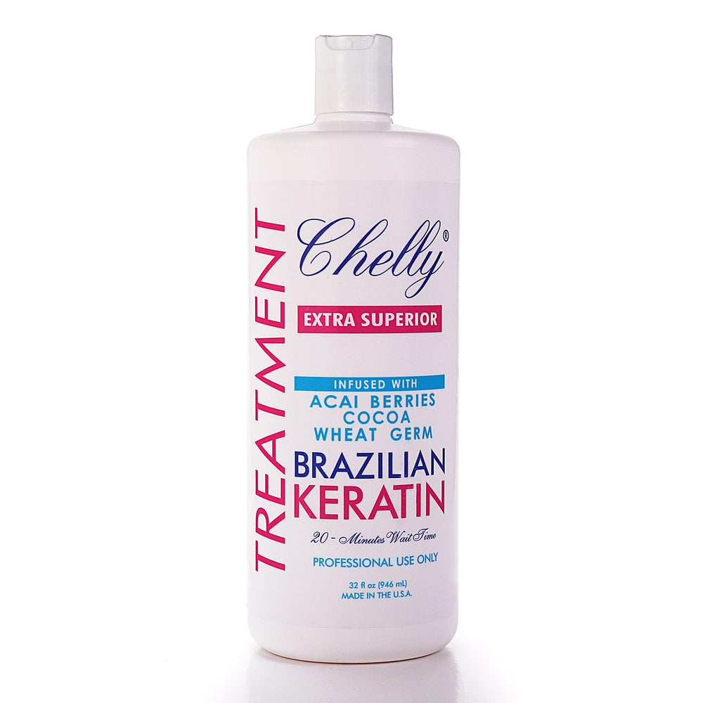 CHELLY Superior Brazilian Keratin bottle with chocolate-infused formula for glossy results.