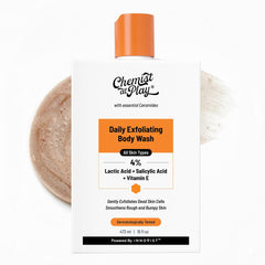 Chemist At Play exfoliating-bottle showcases daily cleansing for smoother skin.