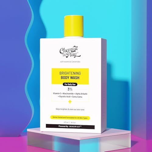 Chemist at Play Brightening Body Wash glow after shower highlights post-cleanse radiance.