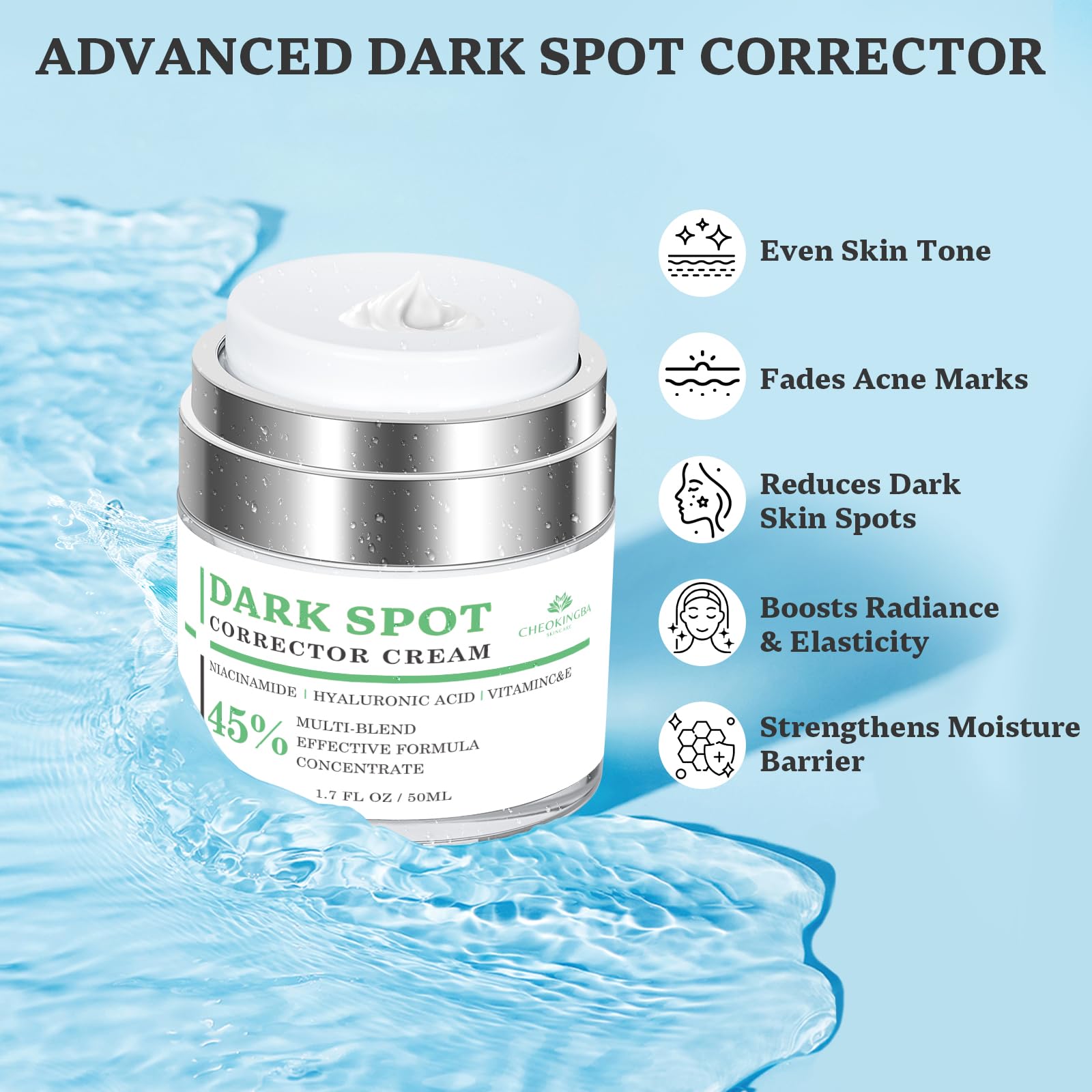 CHEOKINGBA dark-spot-corrector-cream-application-face demonstrates easy daily use.