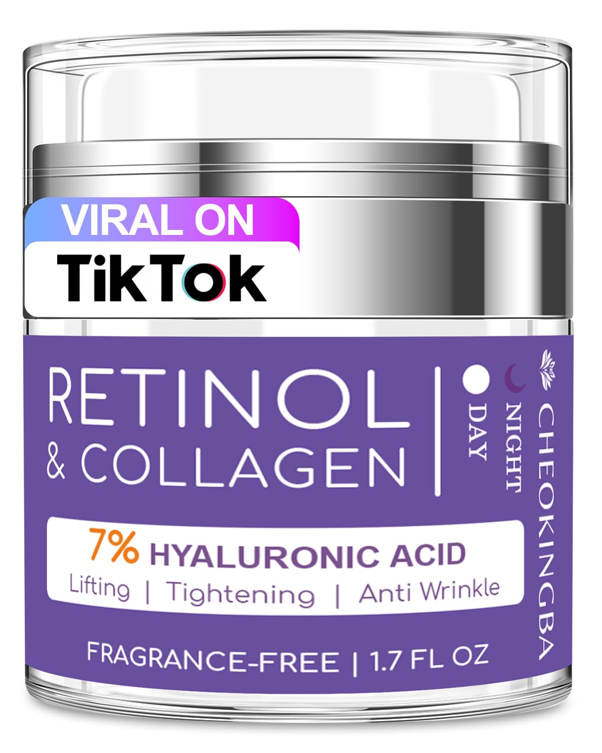 CHEOKINGBA neck firming cream tube demonstrates a lifted neckline with hydrating formula.