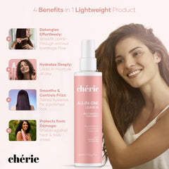 cherie leave-in conditioner close-up highlights macadamia oil for nourished strands