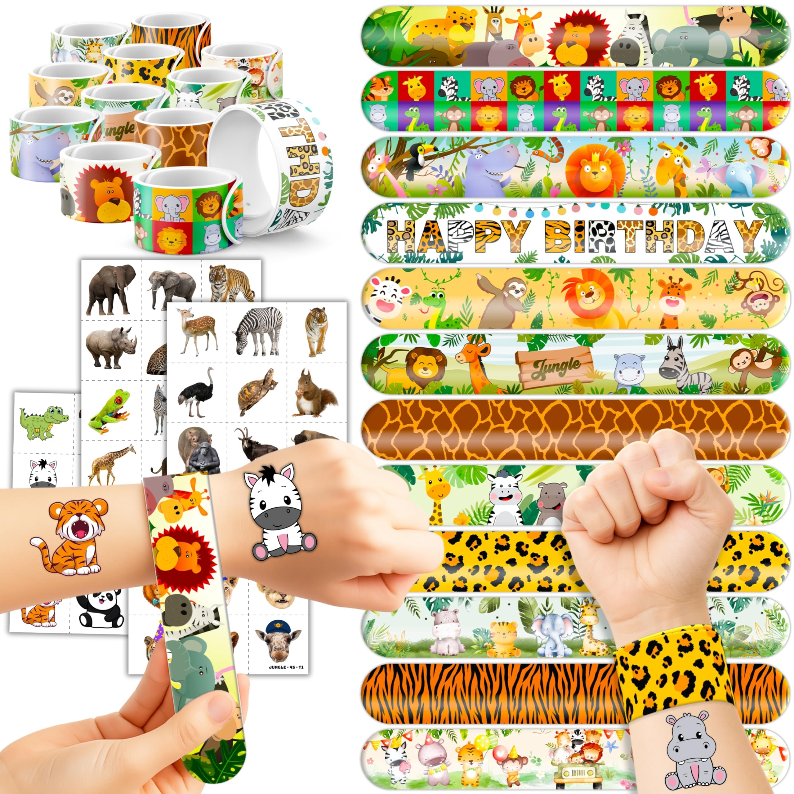 Cherisnowy Jungle Tattoos 48-pack close-up for vibrant party favors.