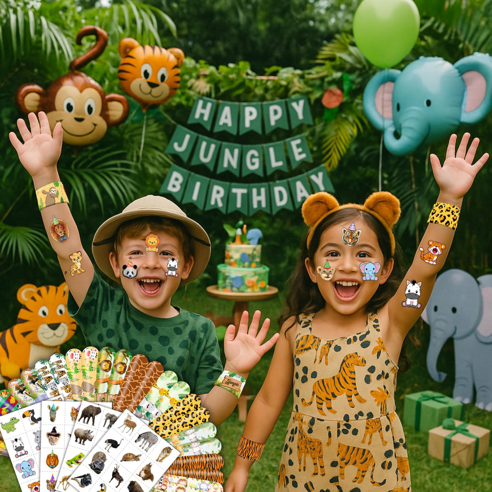 Cherisnowy jungle tattoos spread for kids' party crafts.