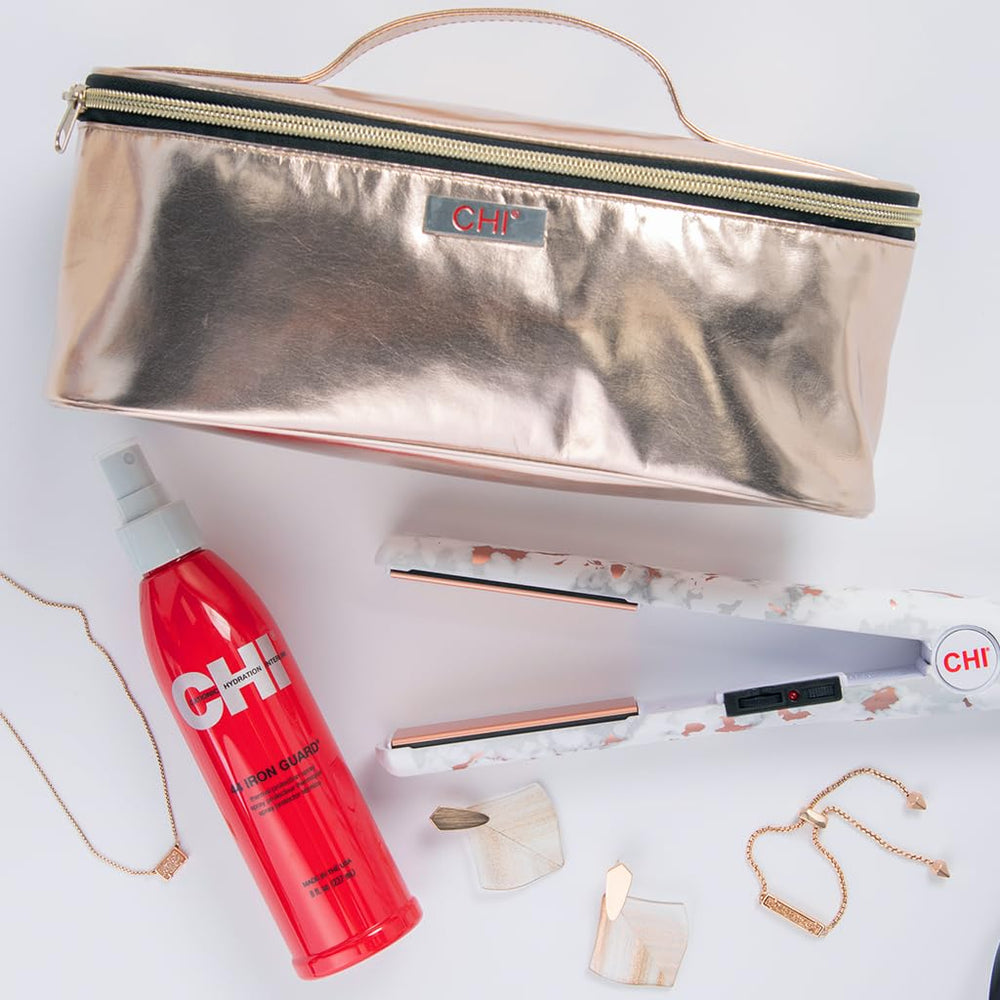 CHI on bathroom vanity styled with brushes for daily routine benefit