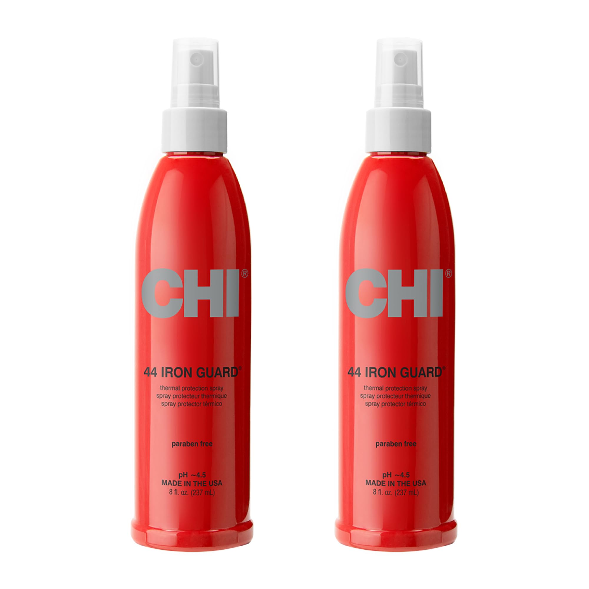 CHI 44 Iron Guard spray bottle full view shows heat protection in action.