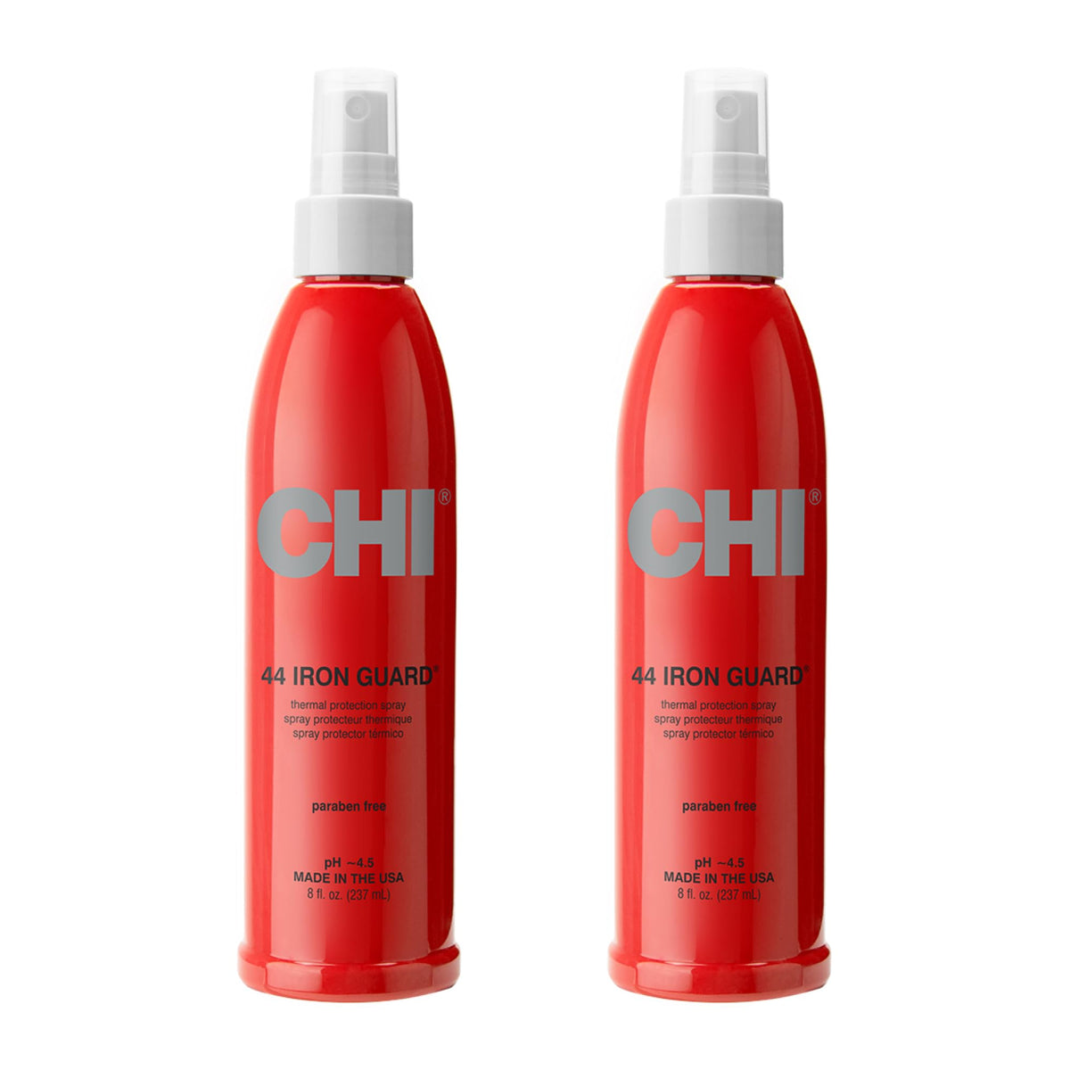 CHI 44 Iron Guard spray bottle full view shows heat protection in action.