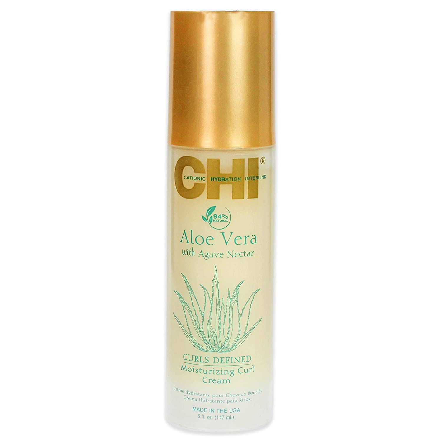 CHI Aloe Vera Moisturizing Curl Cream bottle for defined, crunch-free curls and smooth shine.