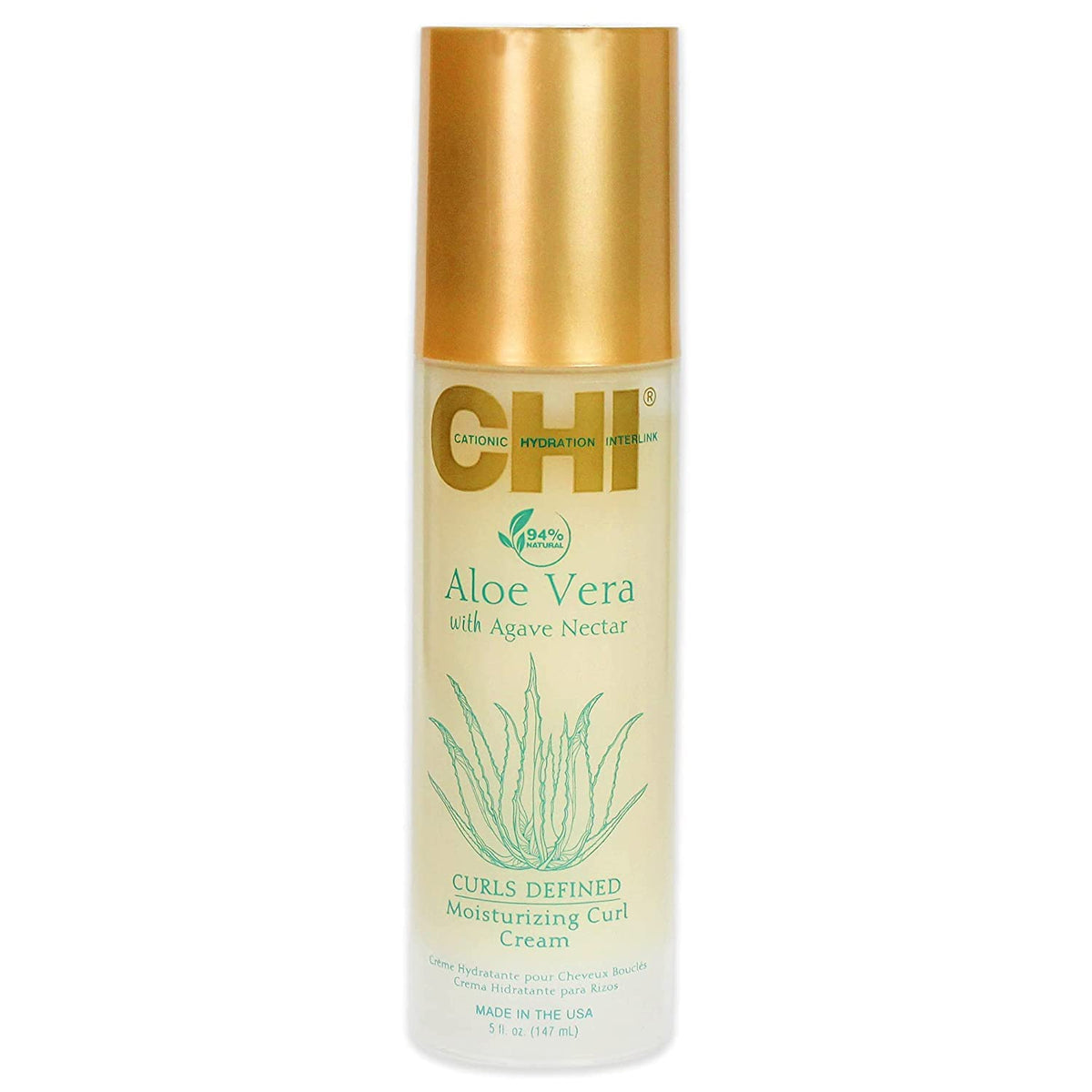 CHI Aloe Vera Moisturizing Curl Cream bottle for defined, crunch-free curls and smooth shine.