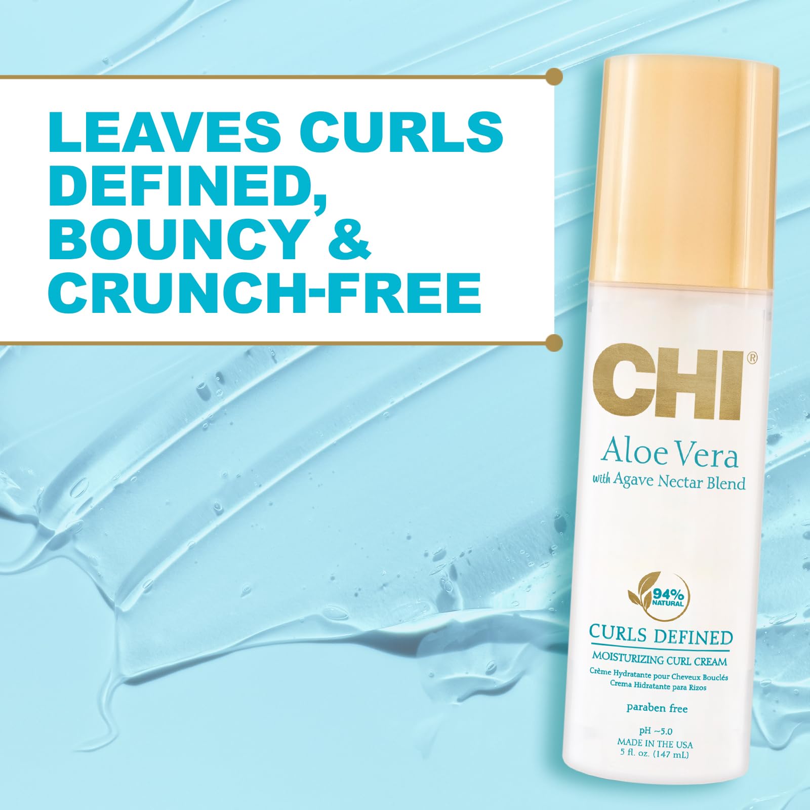 CHI Aloe Vera Moisturizing Curl Cream pump highlights frizz control during daily styling.