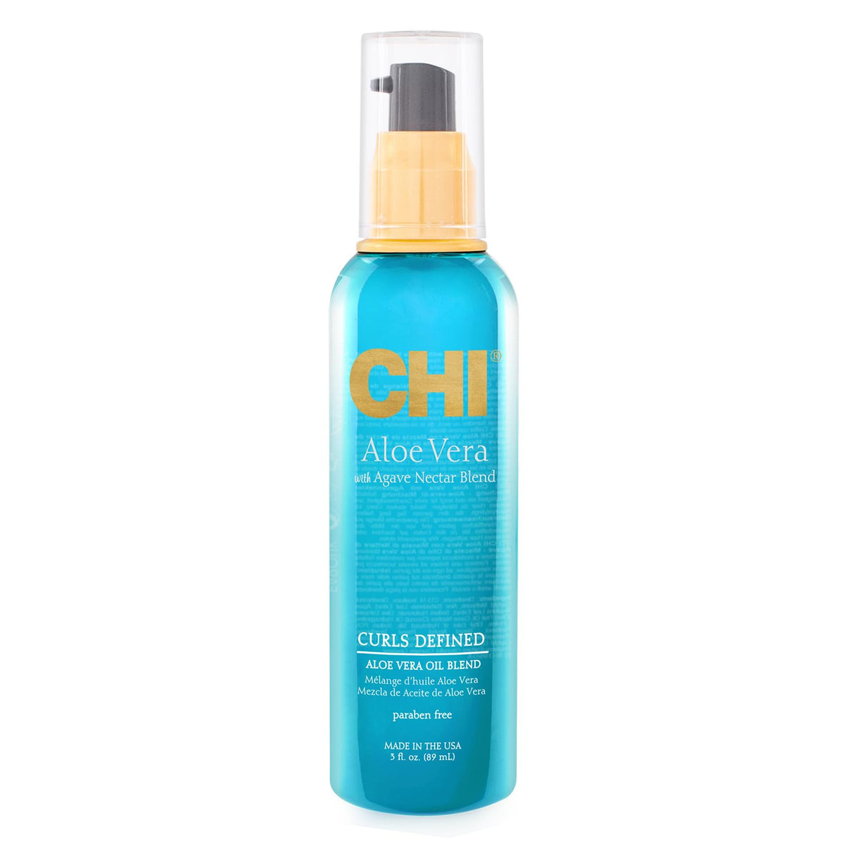 CHI Aloe Vera Oil bottle 3oz close-up revealing silky shine and frizz control.