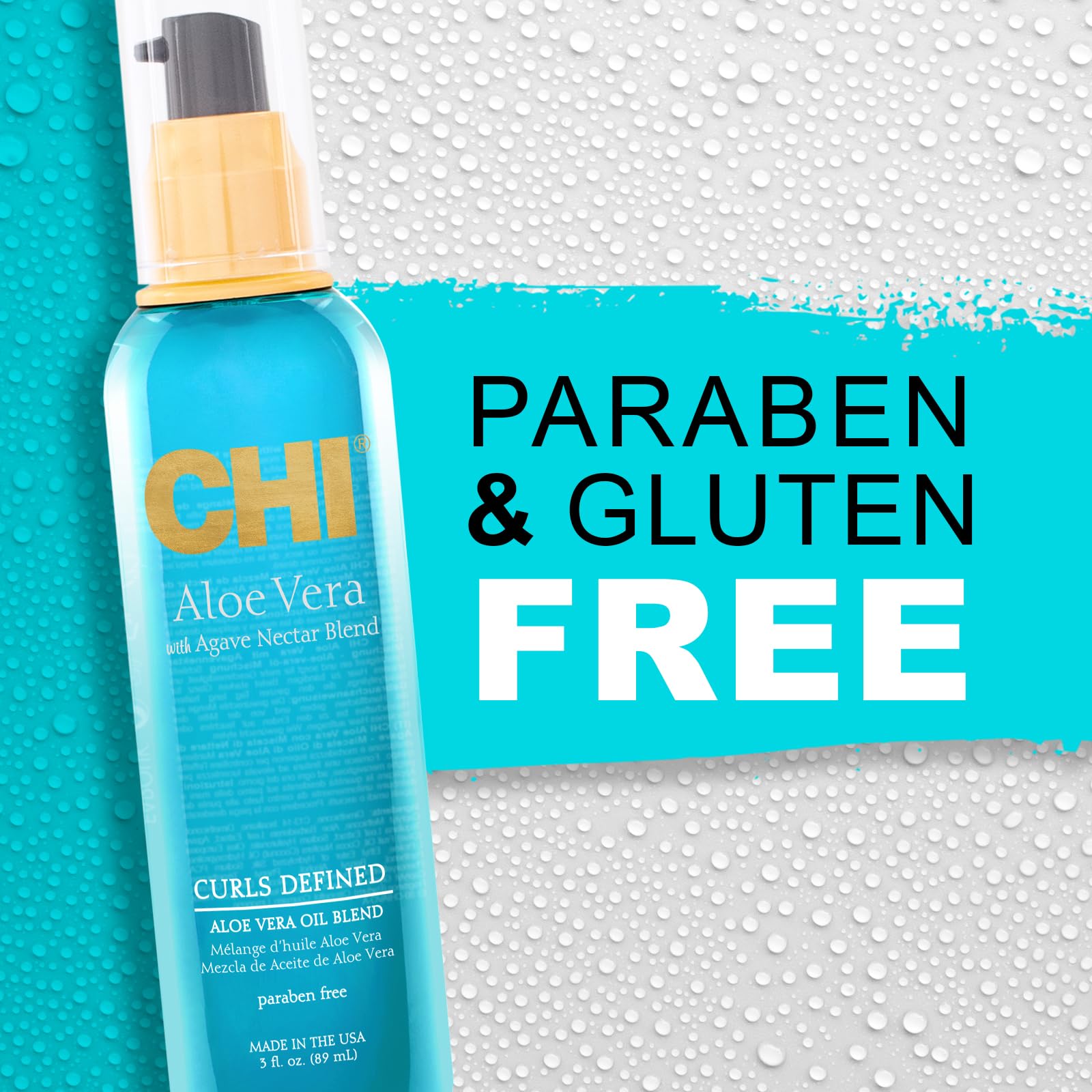 CHI Aloe Vera Oil on dry hair illustrating frizz reduction and smooth texture.