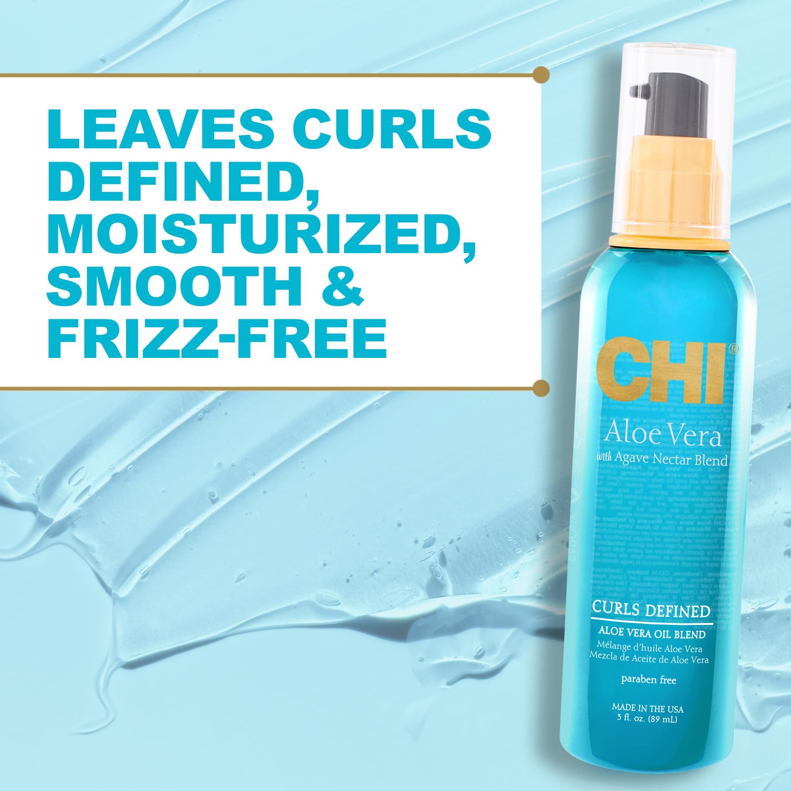 CHI Aloe Vera Oil pump-dispense shot emphasizing easy, precise daily application.
