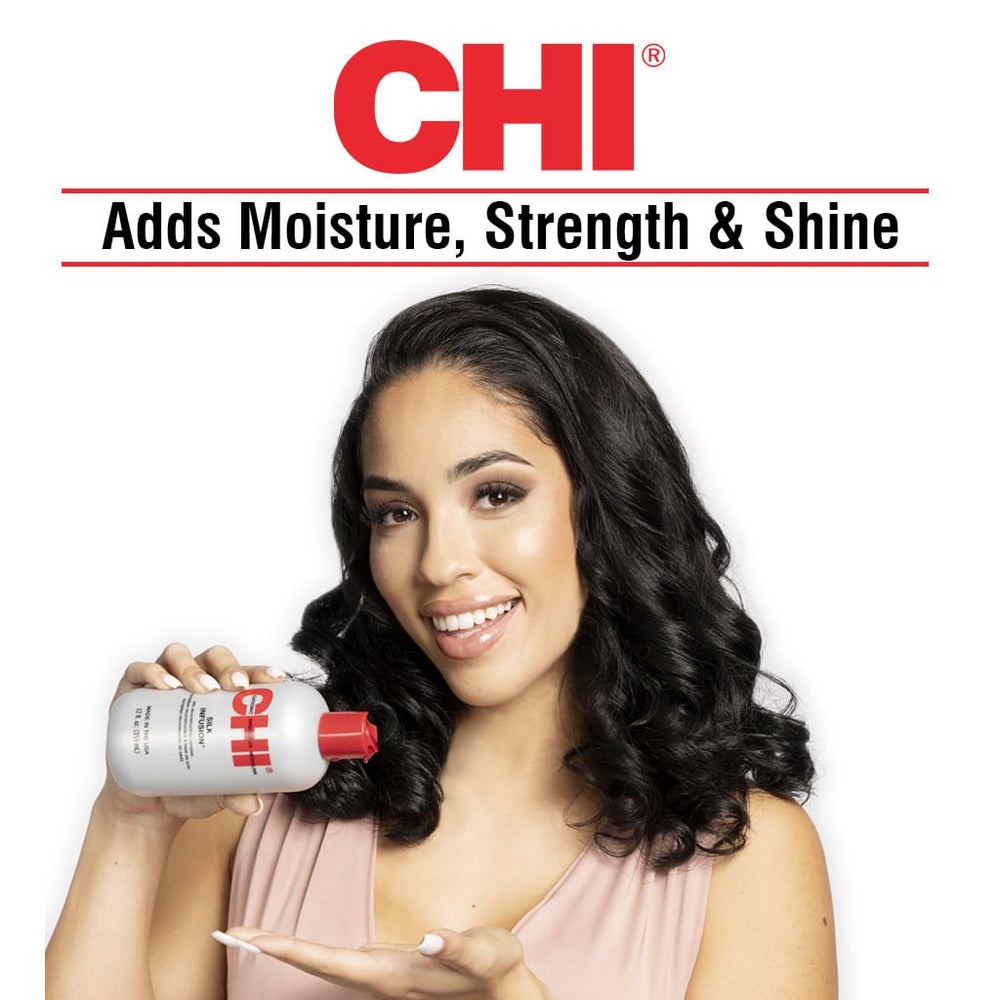 CHI Infra Silk Infusion hair-ends application captures smoothing payoff during styling.