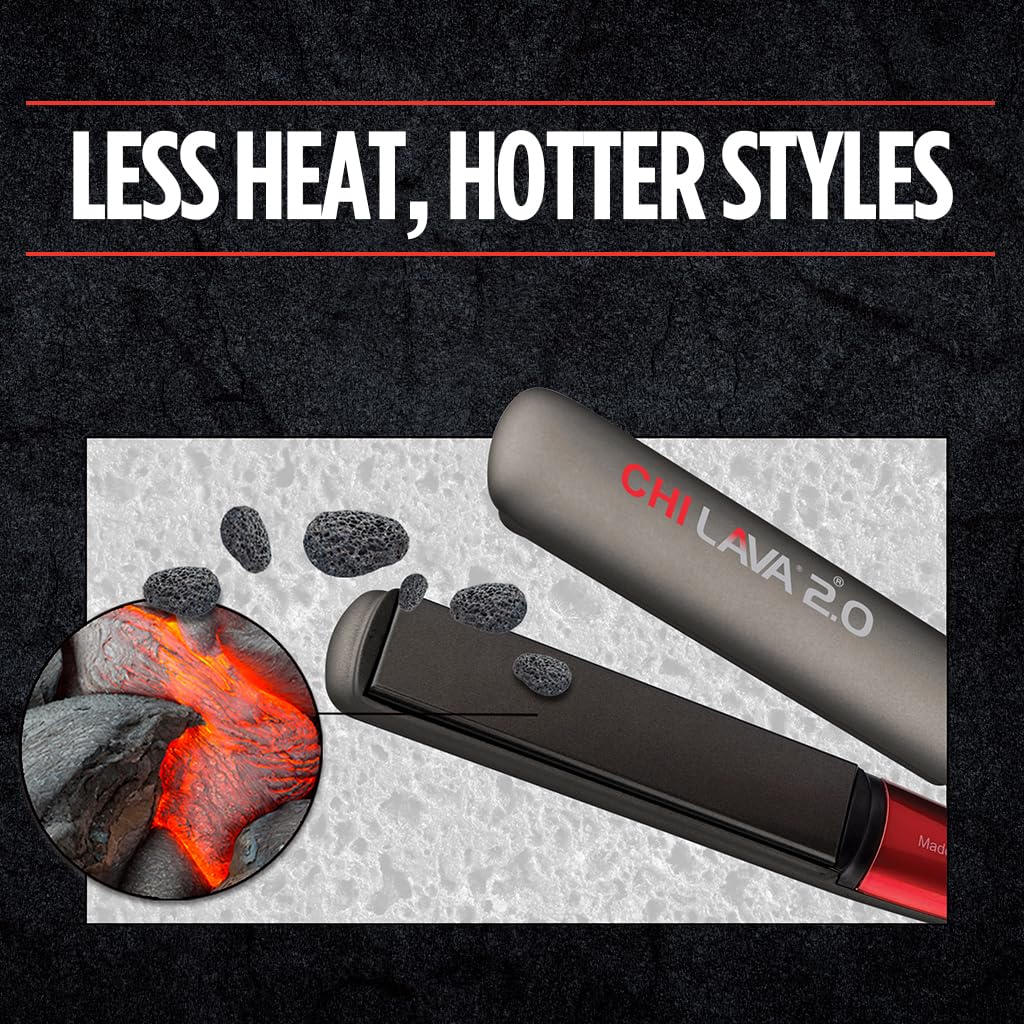 CHI Lava 2.0 iron in use, smooth glide for frizz-free finish.