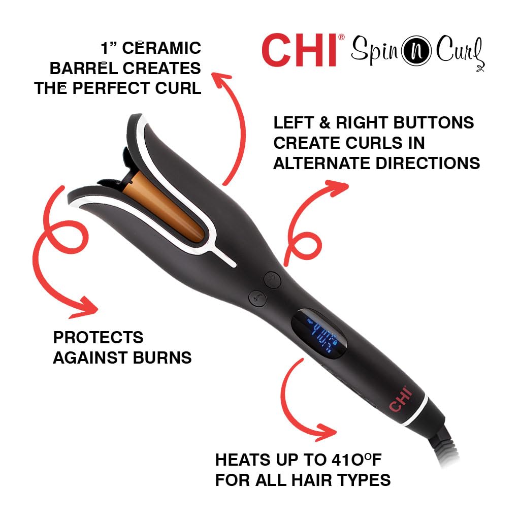 CHI Spin N Curl digital display helps choose perfect temperature.