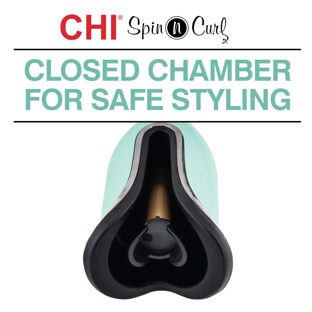 CHI Spin N Curl mint green digital display shows preset temps for texture