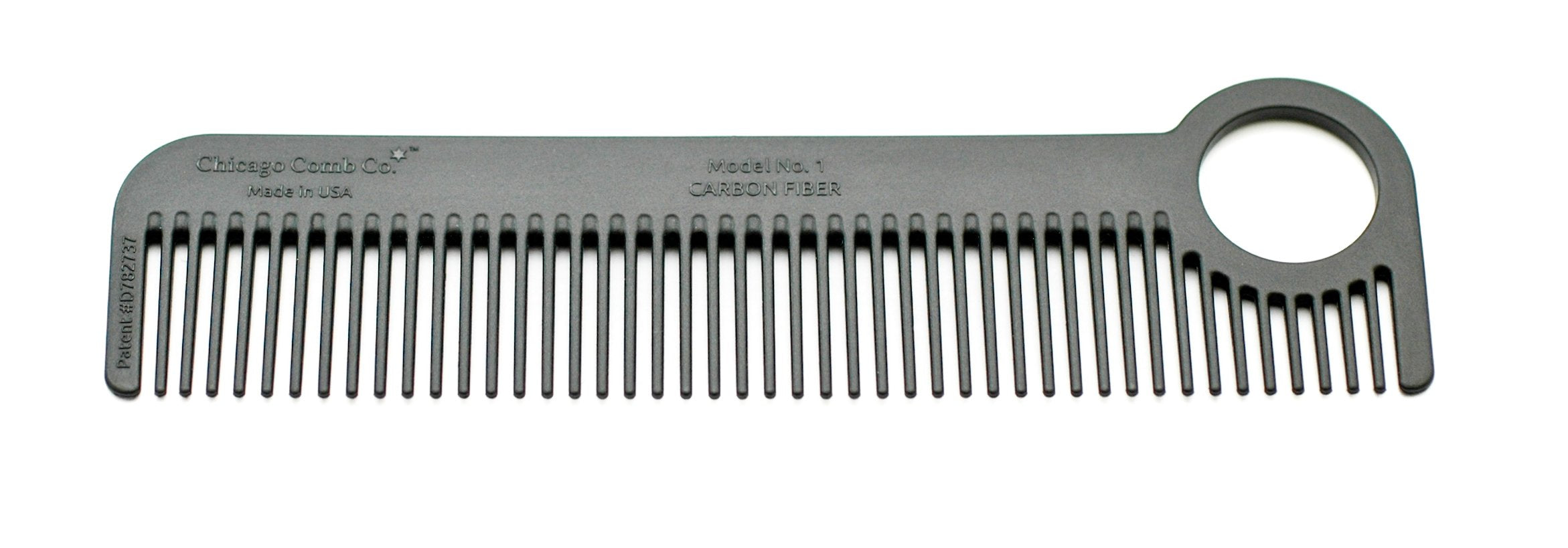 Chicago Comb Model 1 Carbon Fiber front view shows smooth teeth for daily grooming