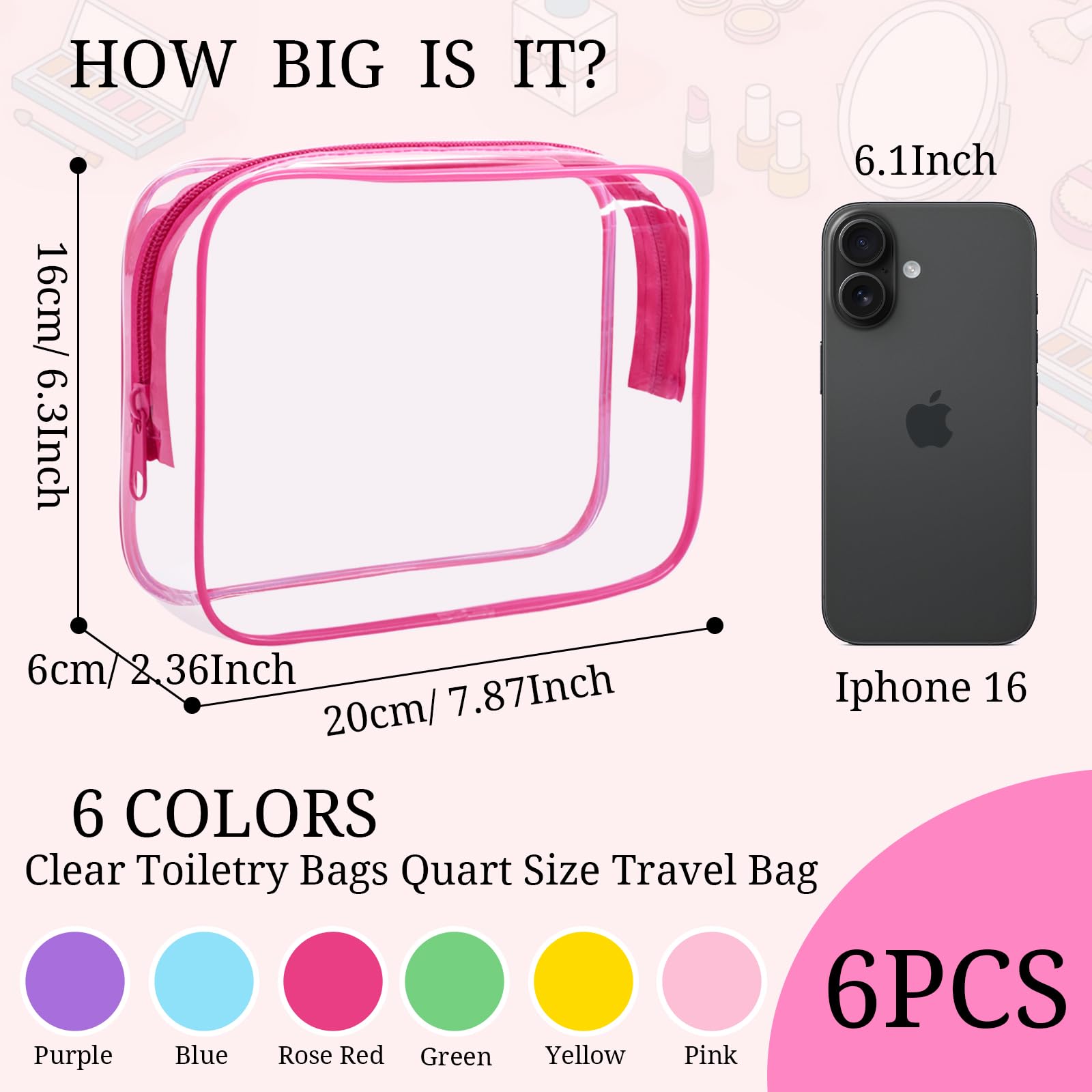 CHICAUP clear makeup bags side view showing slim travel-ready design for packing