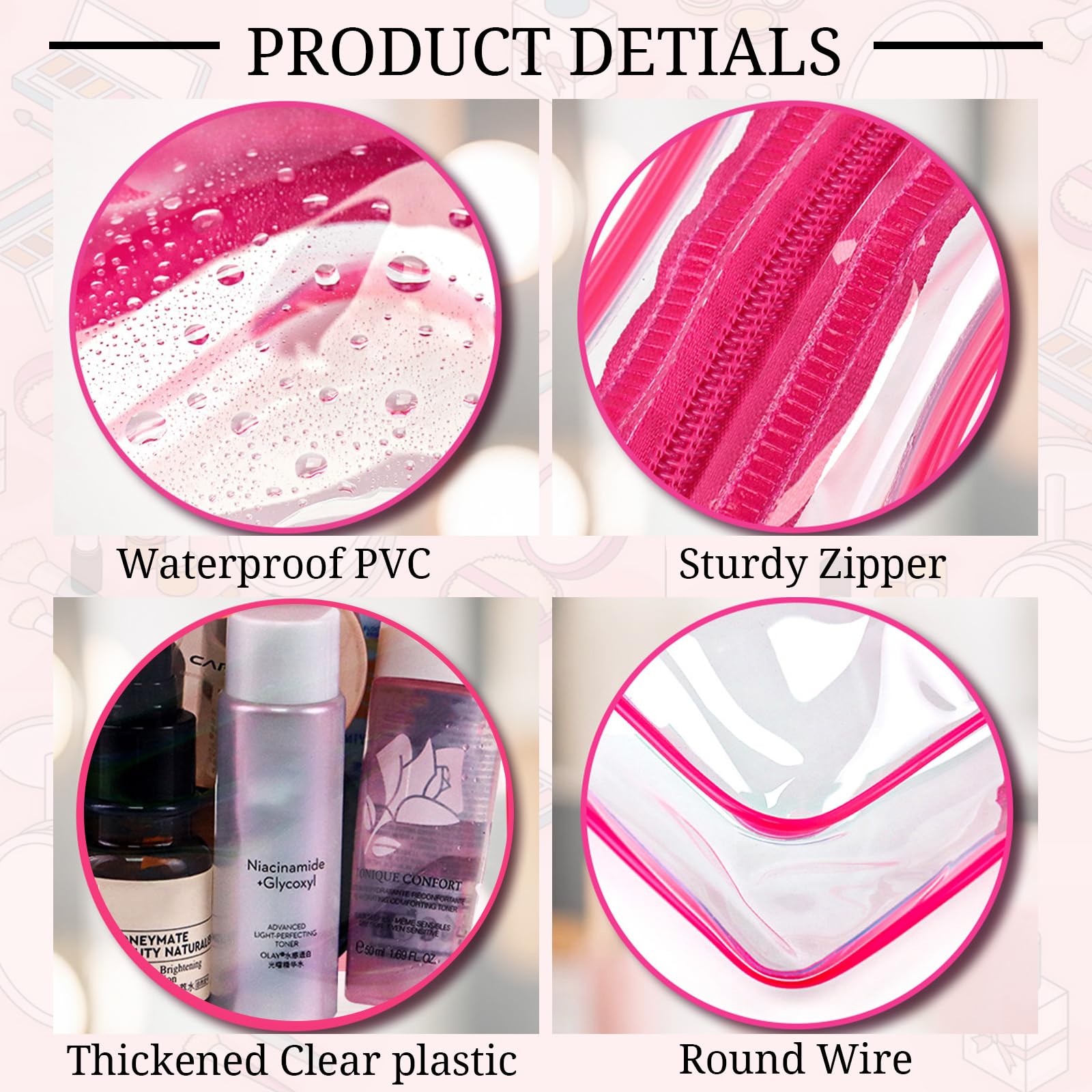 CHICAUP six-pack bags with zipper close keep cosmetics secure