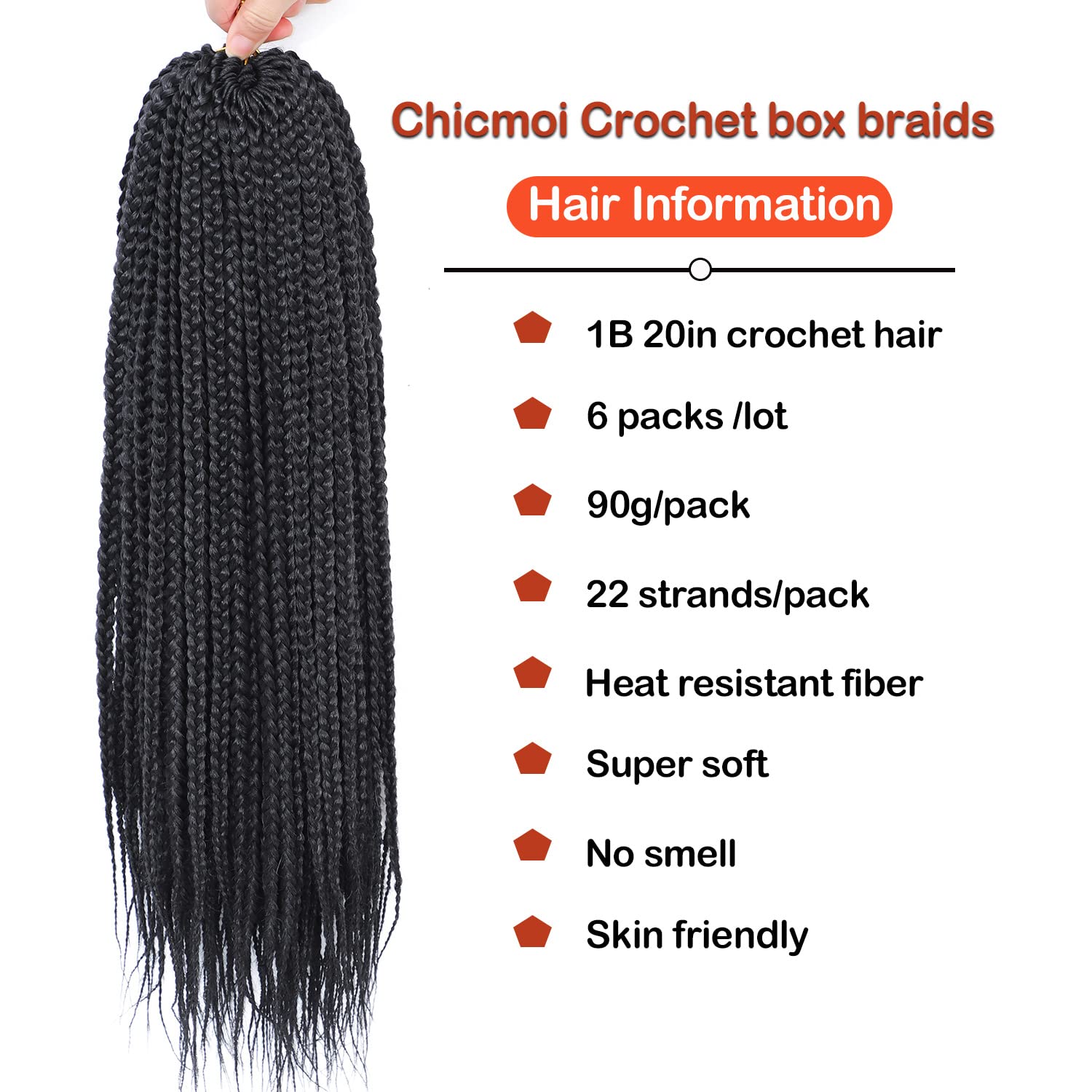 Chicmoi Box Braid Hair prelooped details for easy install