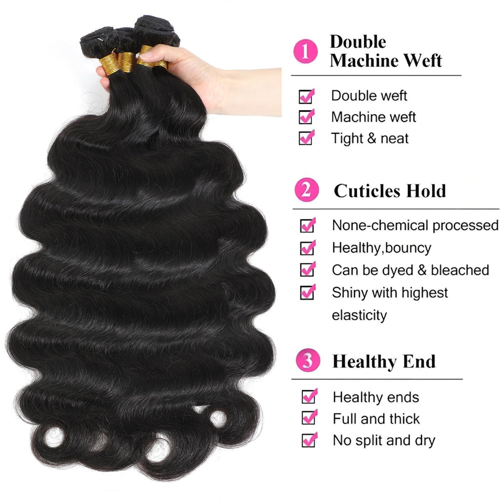 Chikamlty Brazilian body wave bundle natural black color for seamless daily wear