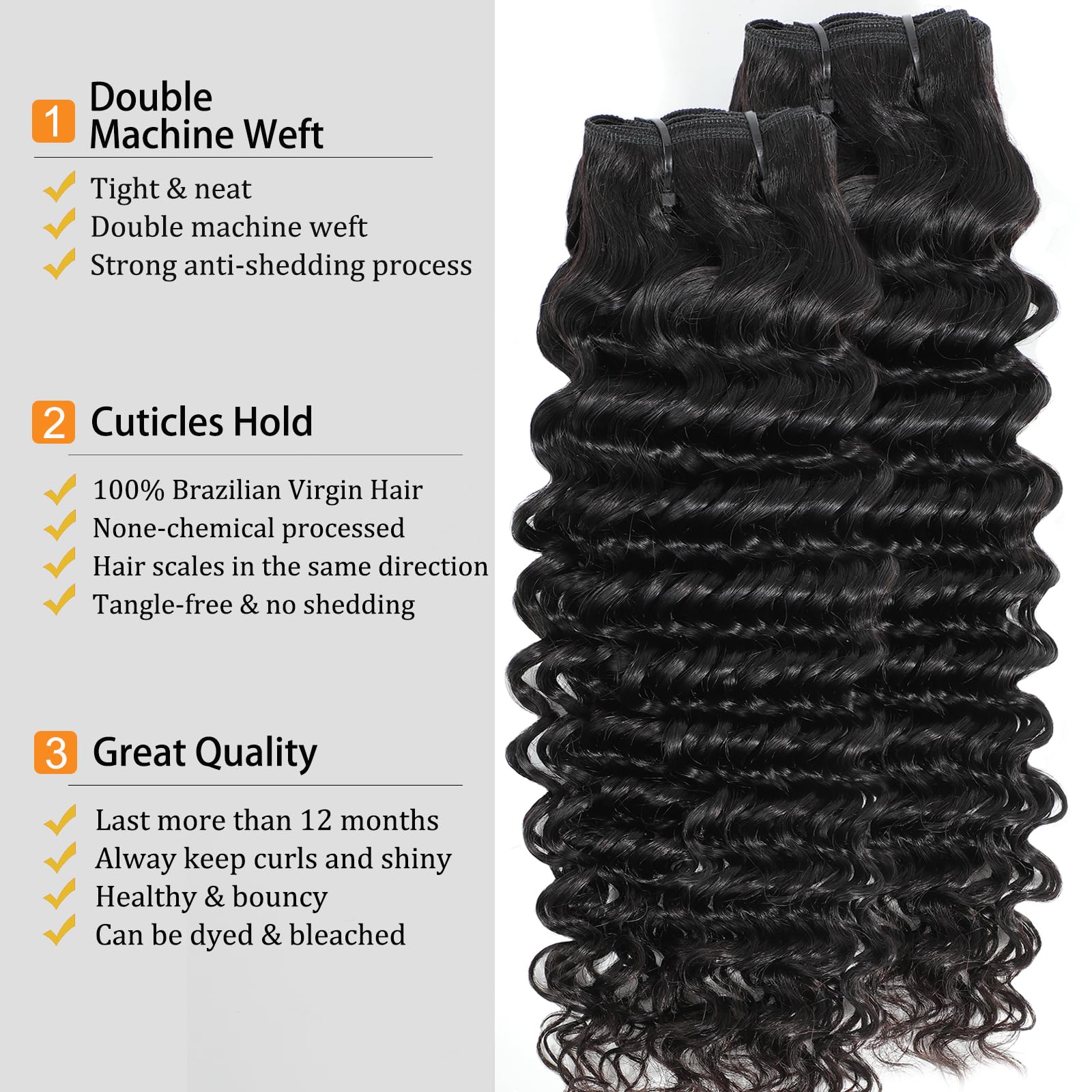Chikamlty Deep Wave bundles 18in side view blending with natural hair