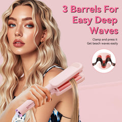 Chikyo ionic beach waves wand in action for smooth, shiny curls