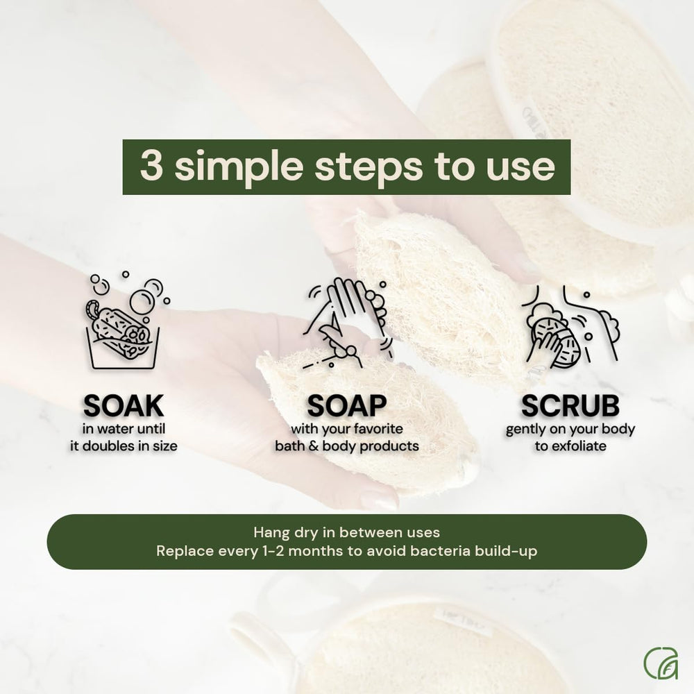 Chill Ah Green Glow generous-size loofah for easy, comfortable handling during showers
