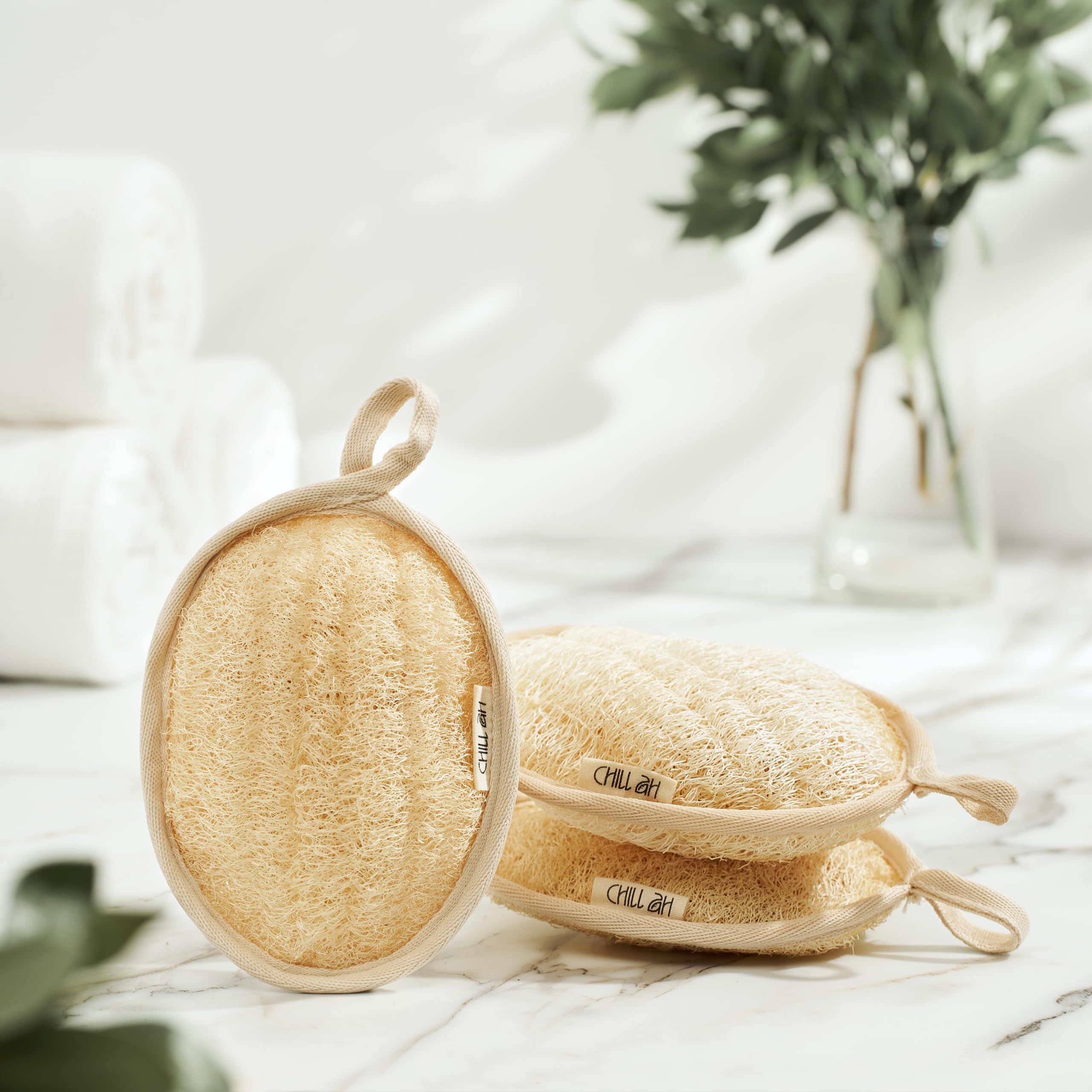 Chill Ah Green Glow plant-based loofah fibers close-up highlighting natural materials for gentle cleanse