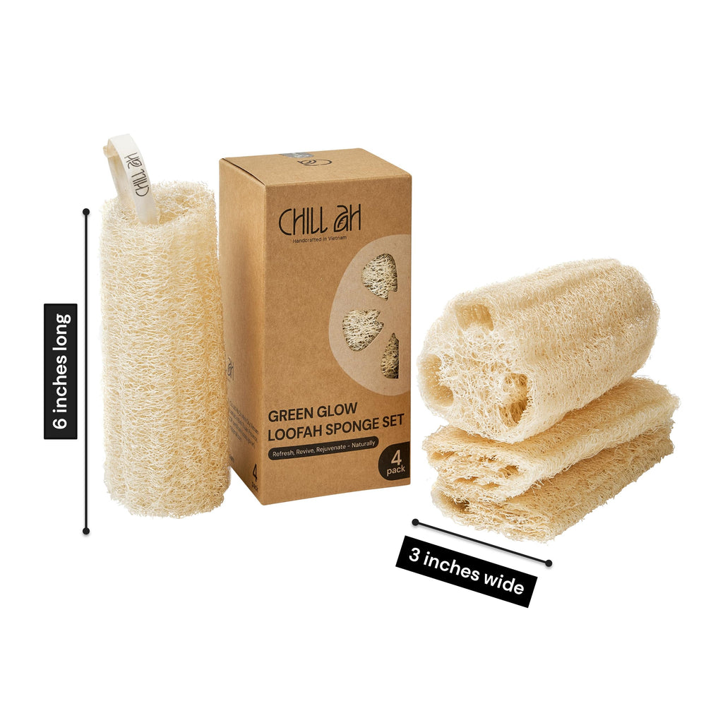 Chill Ah biodegradable loofah material emphasizes 100% plant-based composition.