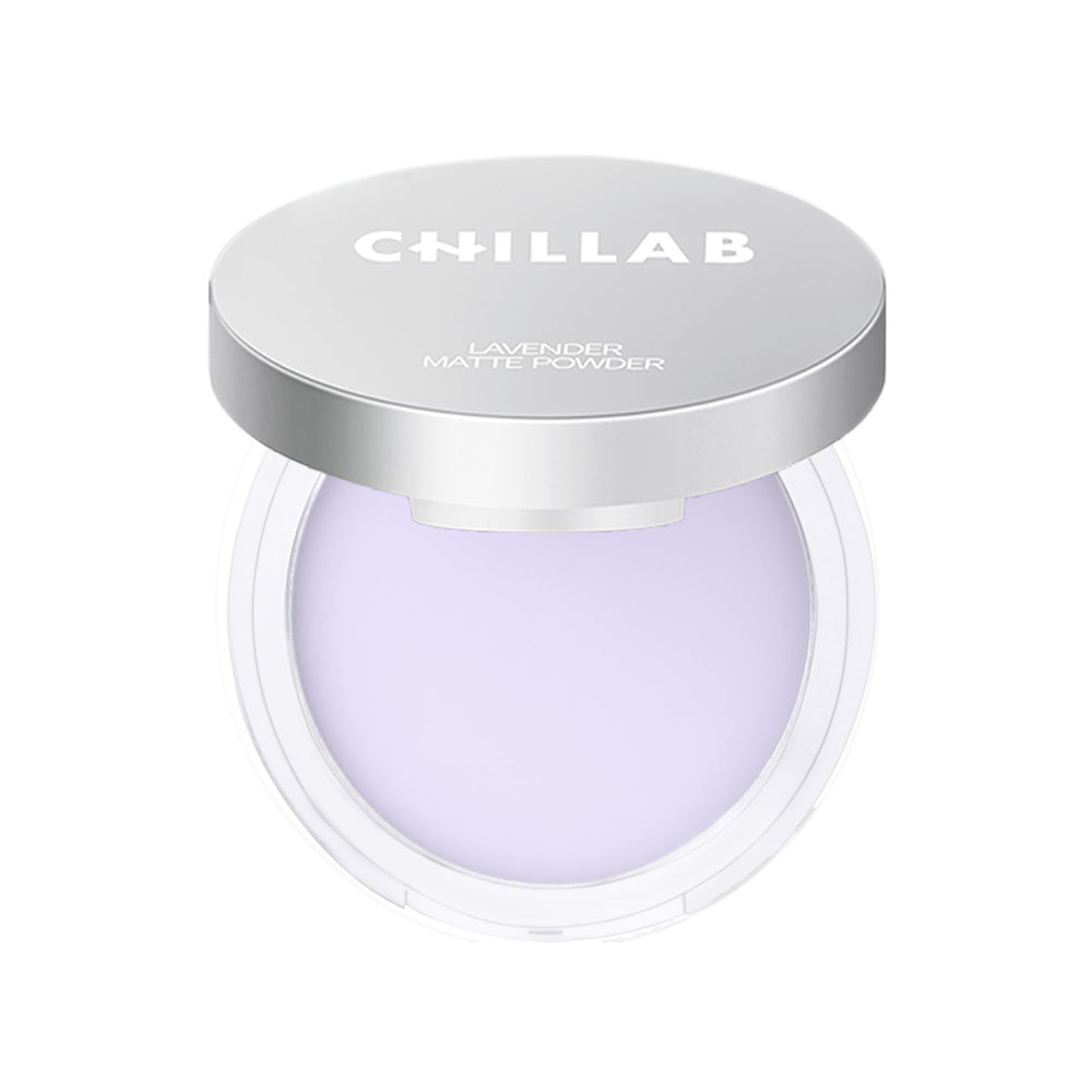 Chillab Lavender Matte Powder packaging shows a travel-ready compact for on-the-go touch-ups.
