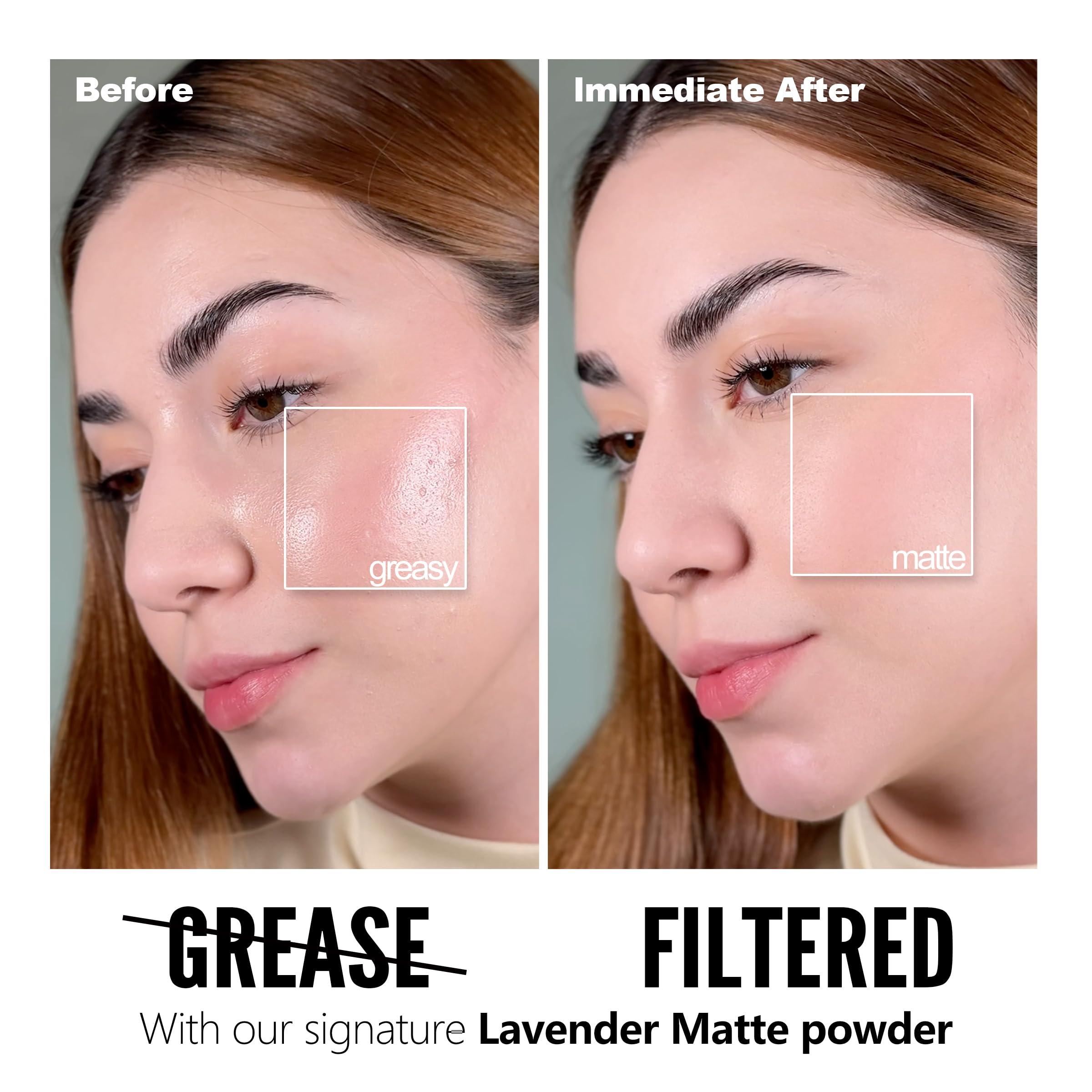 Chillab Lavender Matte Powder texture close-up reveals ultra-fine translucency with no white cast.
