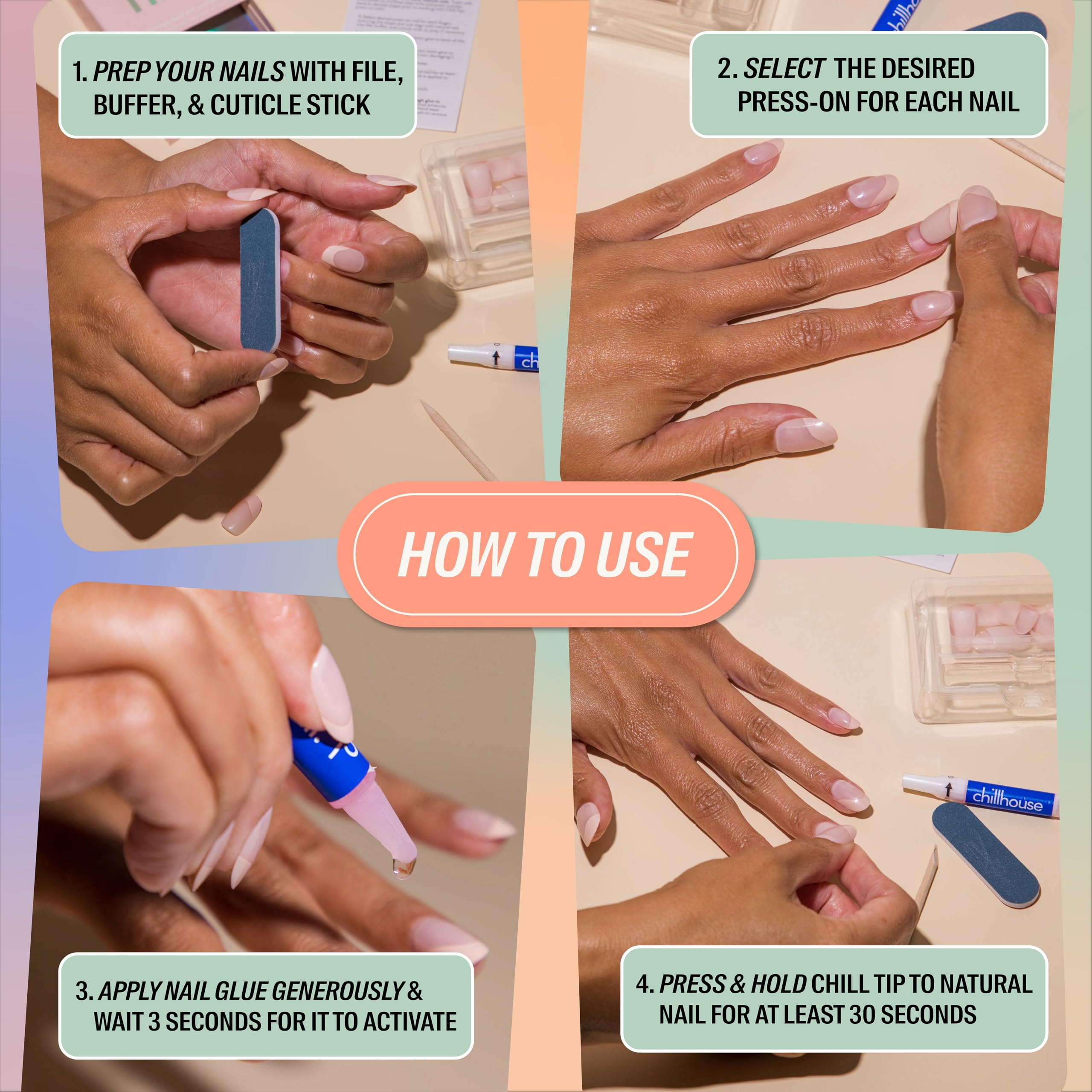 Chillhouse Chill Tips cuticle stick aids precise nail prep for natural-looking results.
