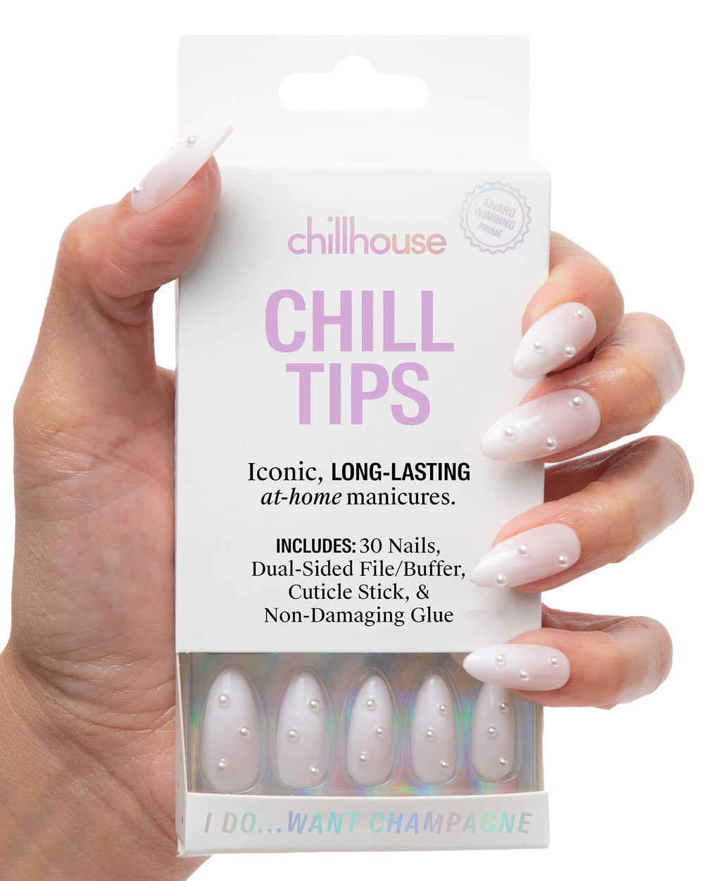 Chillhouse Chill Tips kit almond champagne shapes for versatile day-to-night looks.