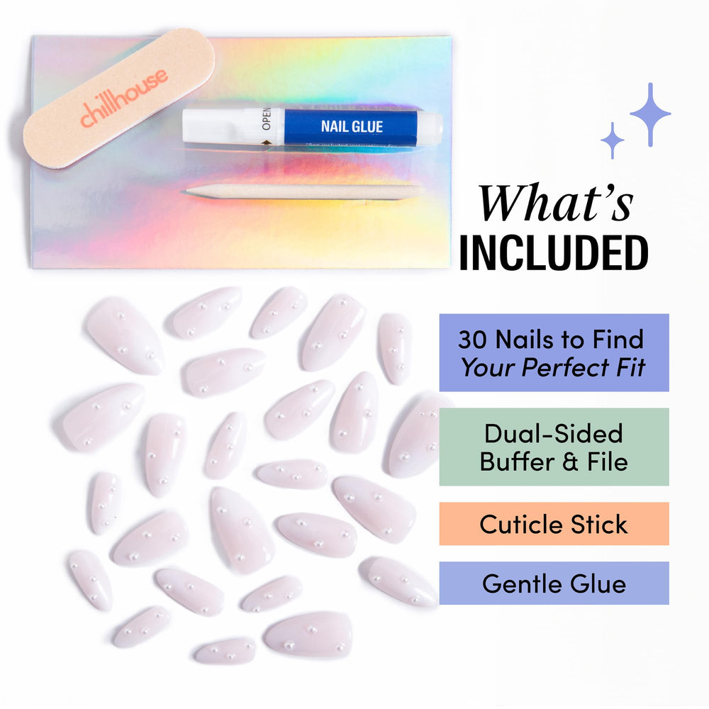 Chillhouse gentle nail glue with reliable hold up to three weeks.