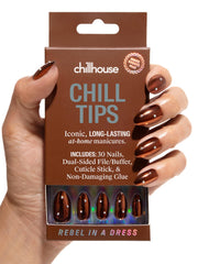 Chillhouse Chill Tips Rebel in a Dress Almond collection showcases adaptable nail shapes for a custom fit.