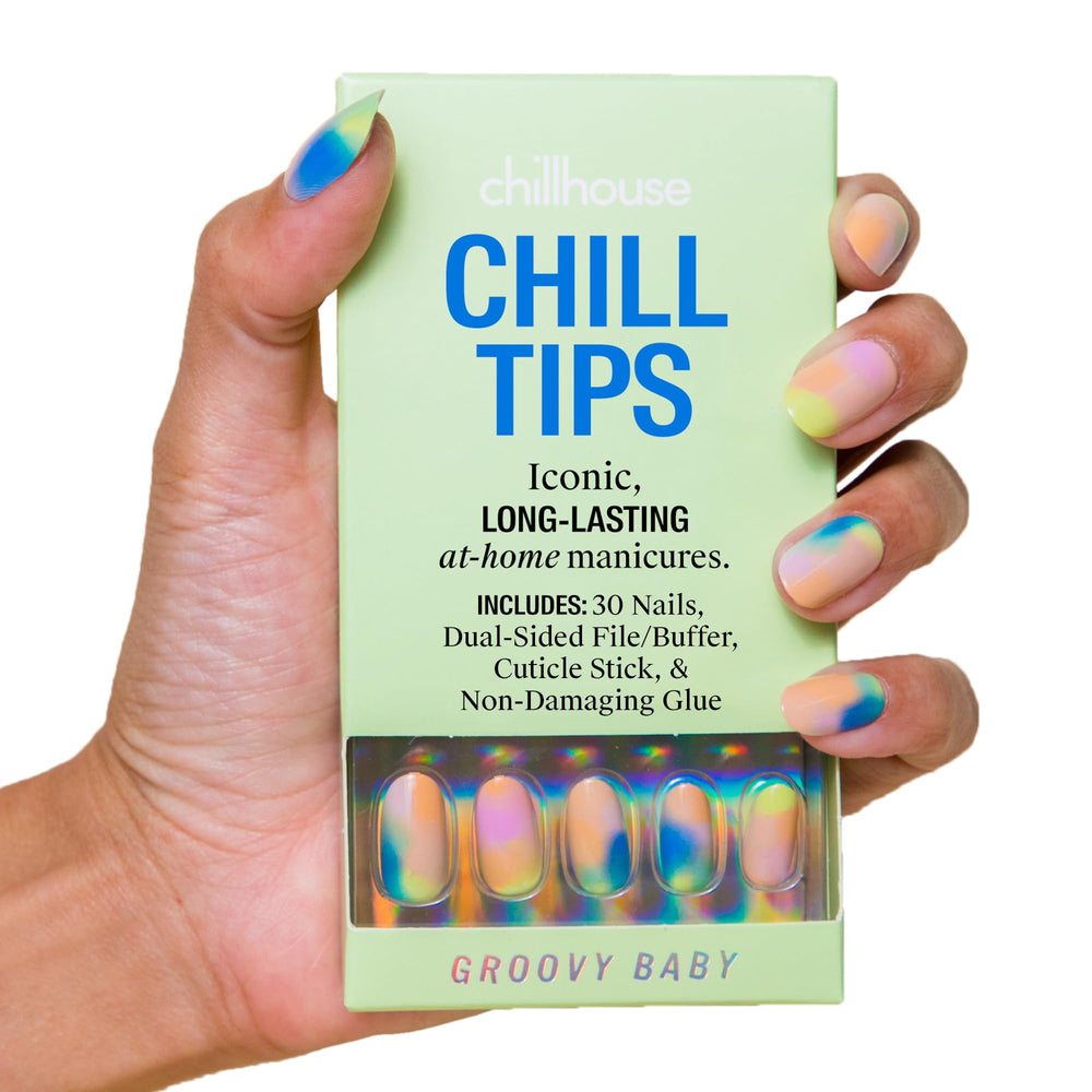Chillhouse Groovy Baby oval tips close-up for quick at-home manicure
