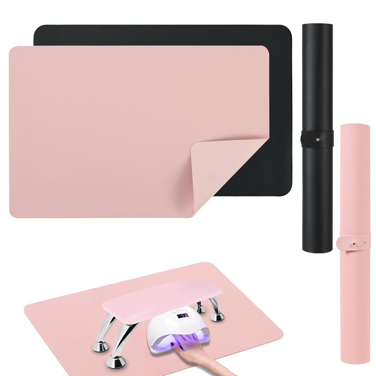 Chiplesier nail art table mat pink view demonstrates a tidy, tool-ready workspace.