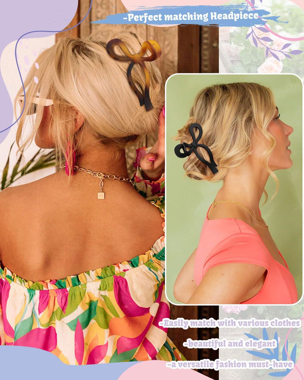 CHLINS bow hair clip black gives sleek, durable grip for everyday hairstyles.