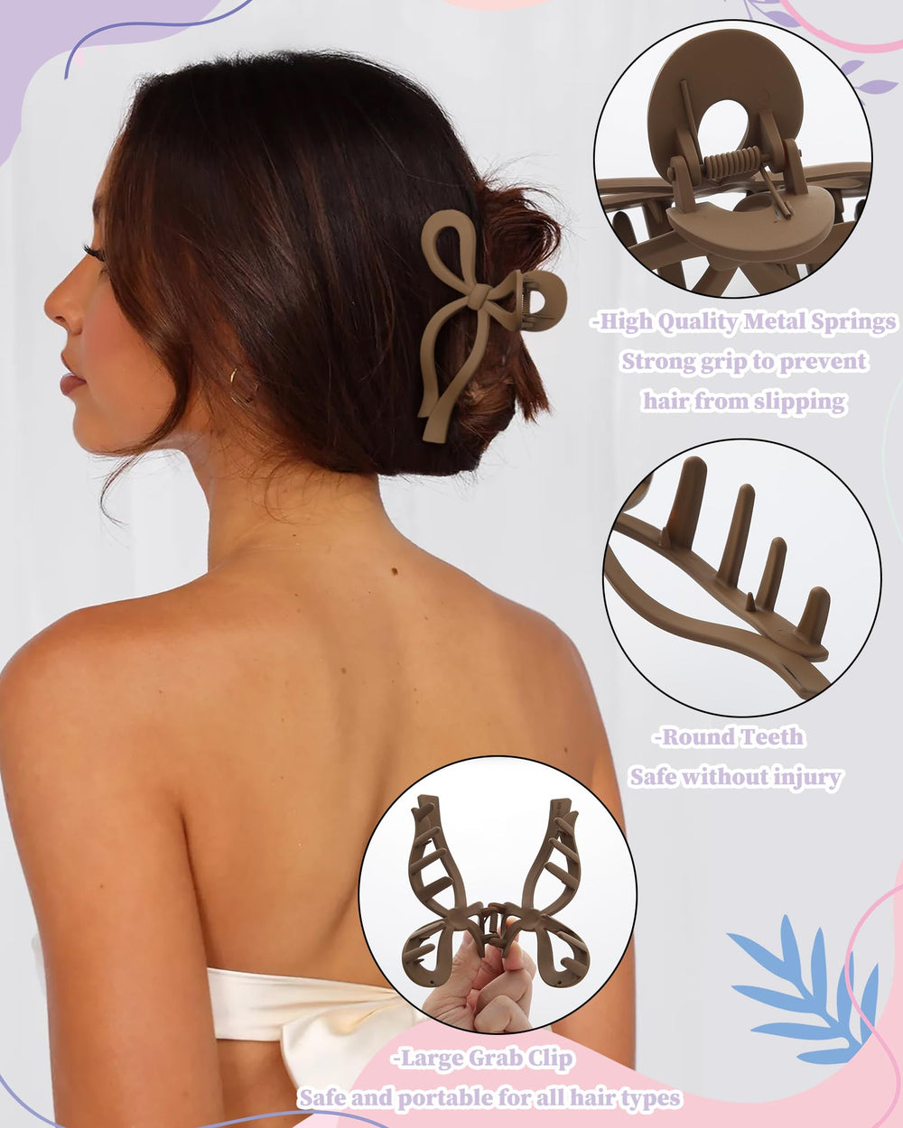 CHLINS bow hair clip coffee shade offers bold contrast and secure all-day hold.