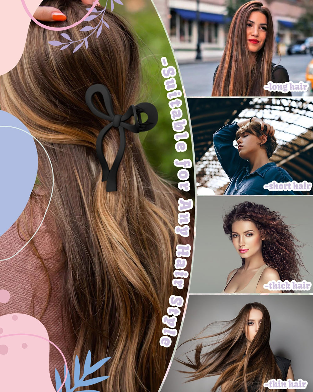 CHLINS bow clip worn on hair shows stylish, comfortable everyday wear.