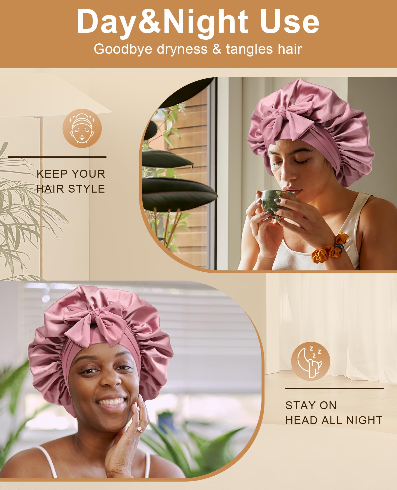 CHLINS Double-layer satin bonnet with two color sides for versatile styling