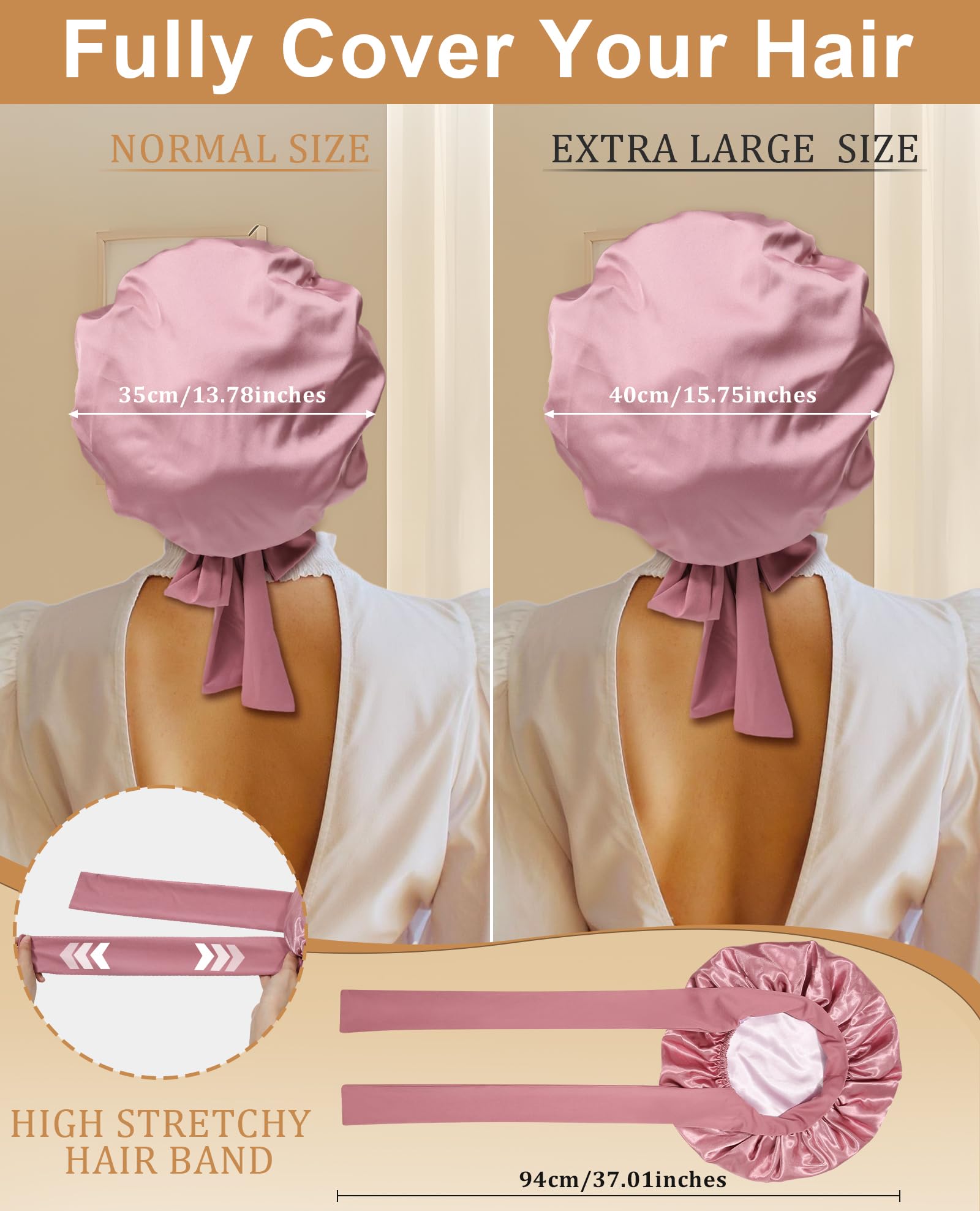 CHLINS Jumbo satin bonnet double-layer with side view showing color options