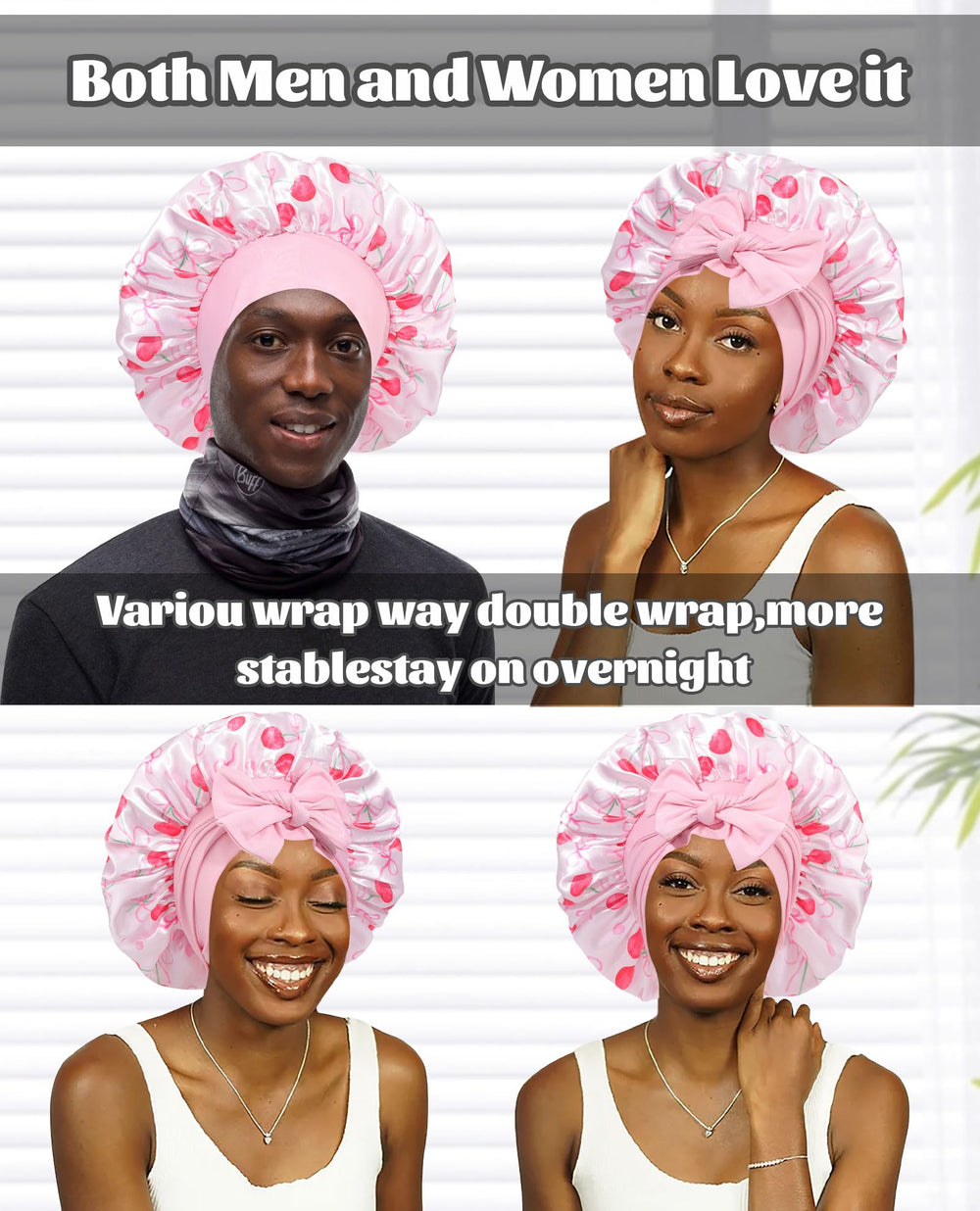 CHLINS pink bow satin bonnet product shot showcases stylish hair protection