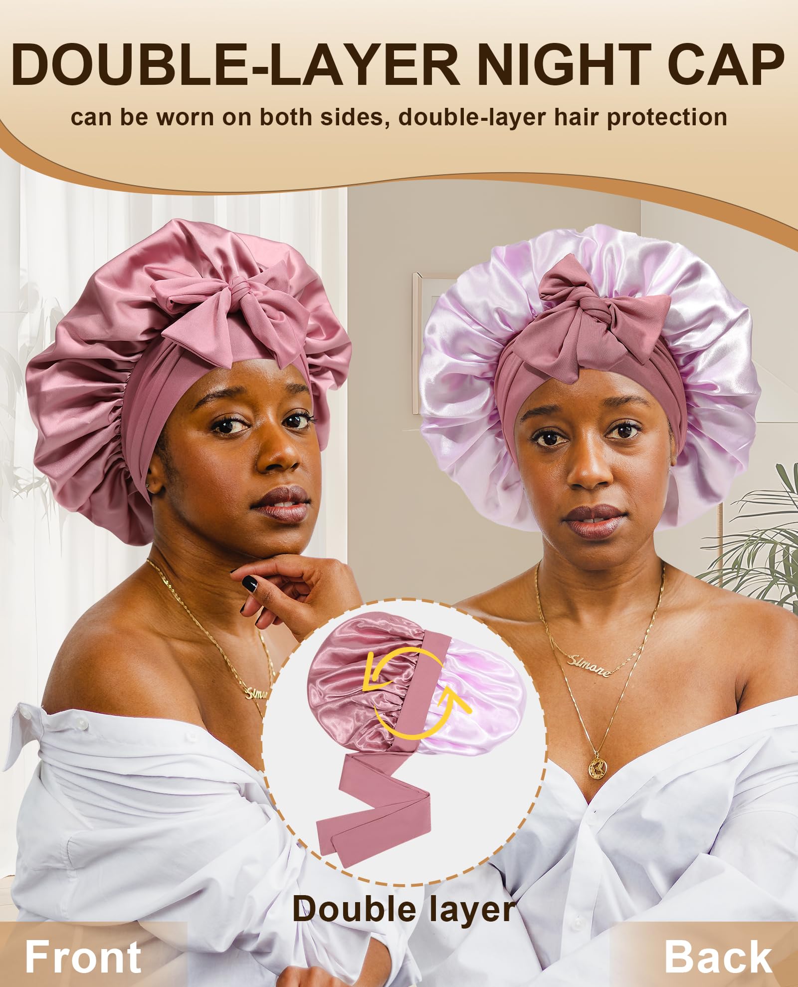 CHLINS Satin bonnet with adjustable elastic tie for easy, secure fit